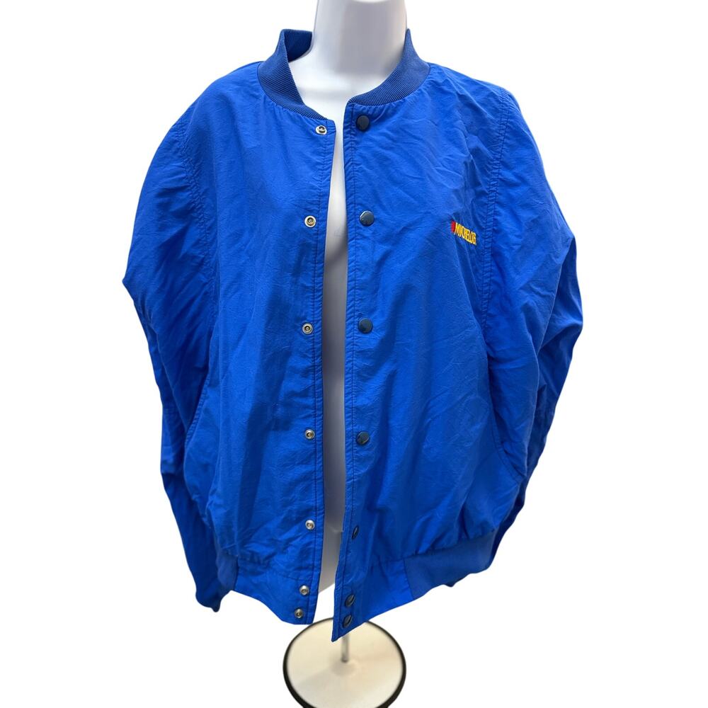 💙 Whitney XL Blue 80s 90s Vintage USA Made Nylon Snap Varsity Jacket